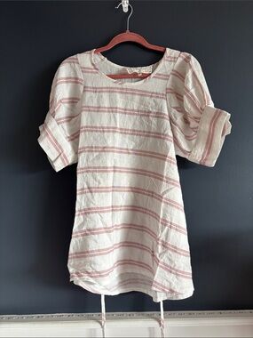 Pink Martini Striped Puff Sleeve Tunic - Cream & Dusty Rose